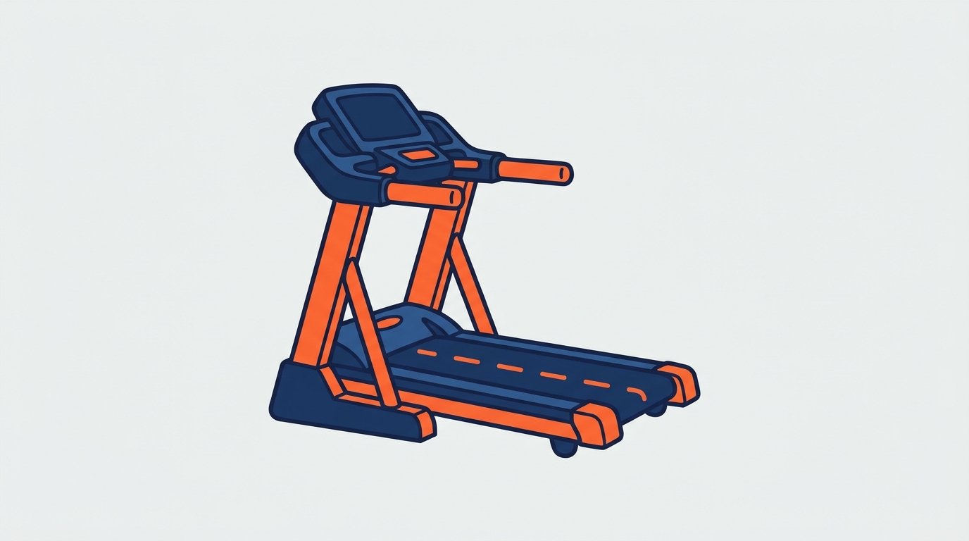 Melhores Esteiras para Pessoas Acima de 120 kg / Obesos Ícone ilustrado em estilo cartoon de uma esteira ergométrica robusta, representando o ranking das melhores esteiras para pessoas acima de 120kg